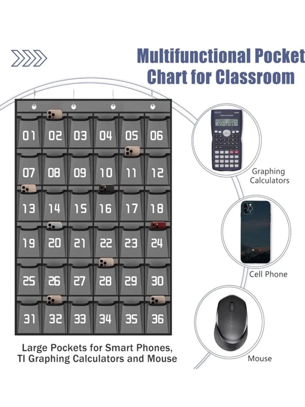 Classroom Cell Phone Holder 36 Pocket Hanging Organizer NEW